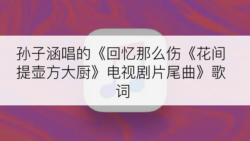 孙子涵唱的《回忆那么伤《花间提壶方大厨》电视剧片尾曲》歌词