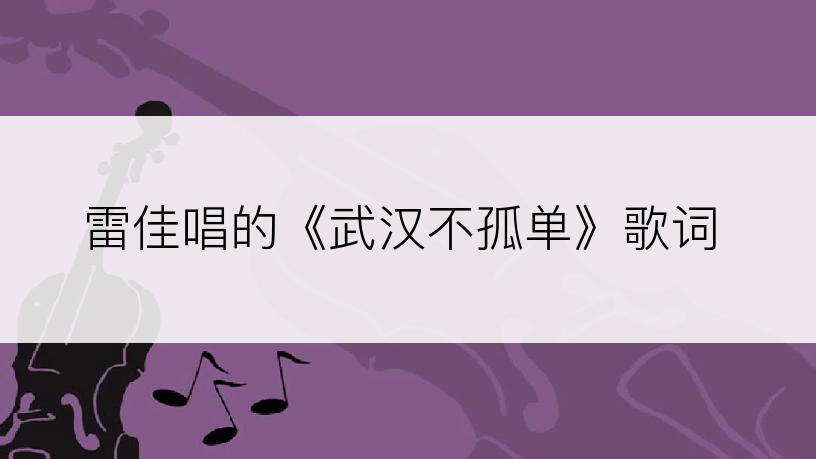 雷佳唱的《武汉不孤单》歌词