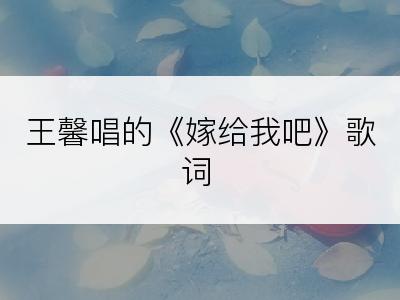 王馨唱的《嫁给我吧》歌词