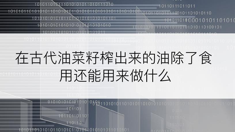 在古代油菜籽榨出来的油除了食用还能用来做什么