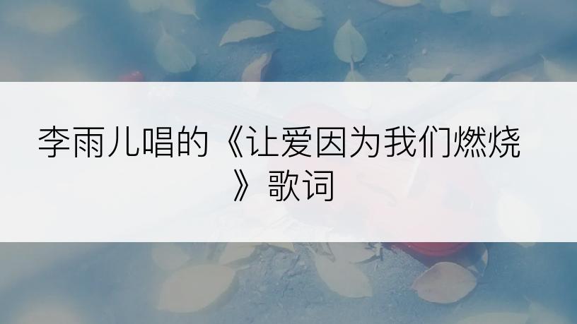 李雨儿唱的《让爱因为我们燃烧》歌词