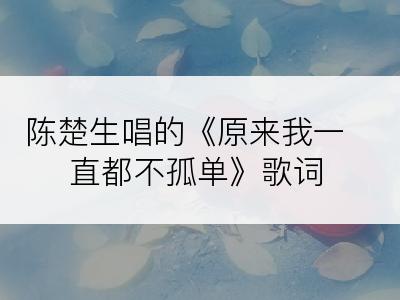 陈楚生唱的《原来我一直都不孤单》歌词