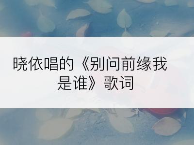 晓依唱的《别问前缘我是谁》歌词