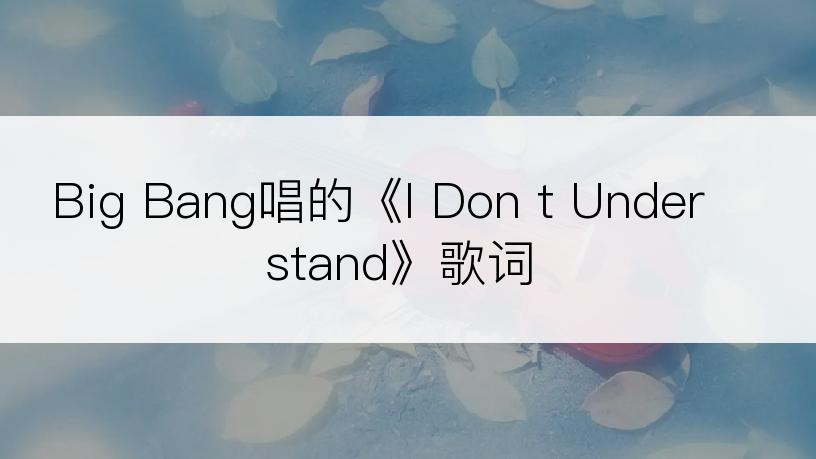 Big Bang唱的《I Don t Understand》歌词