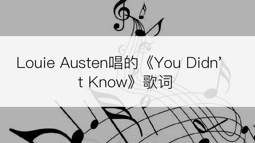 Louie Austen唱的《You Didn't Know》歌词