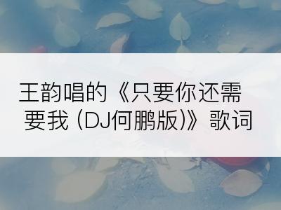 王韵唱的《只要你还需要我 (DJ何鹏版)》歌词