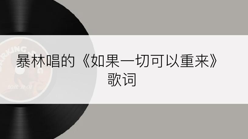 暴林唱的《如果一切可以重来》歌词