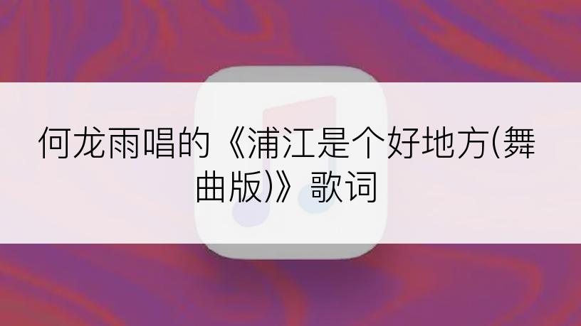 何龙雨唱的《浦江是个好地方(舞曲版)》歌词