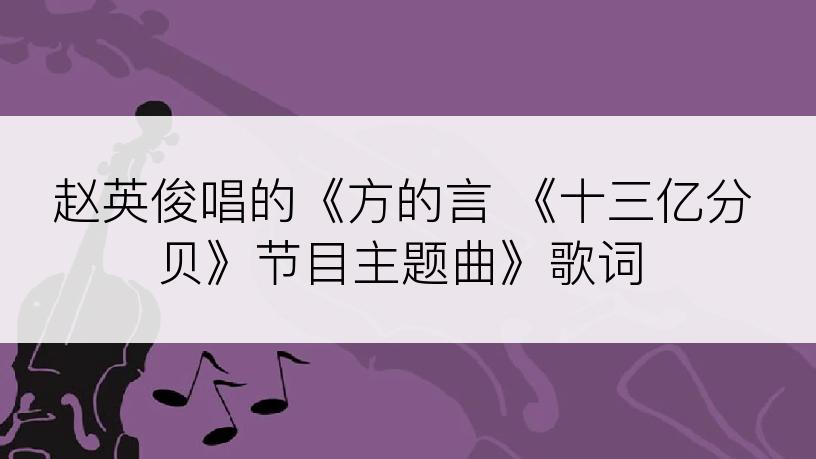 赵英俊唱的《方的言 《十三亿分贝》节目主题曲》歌词