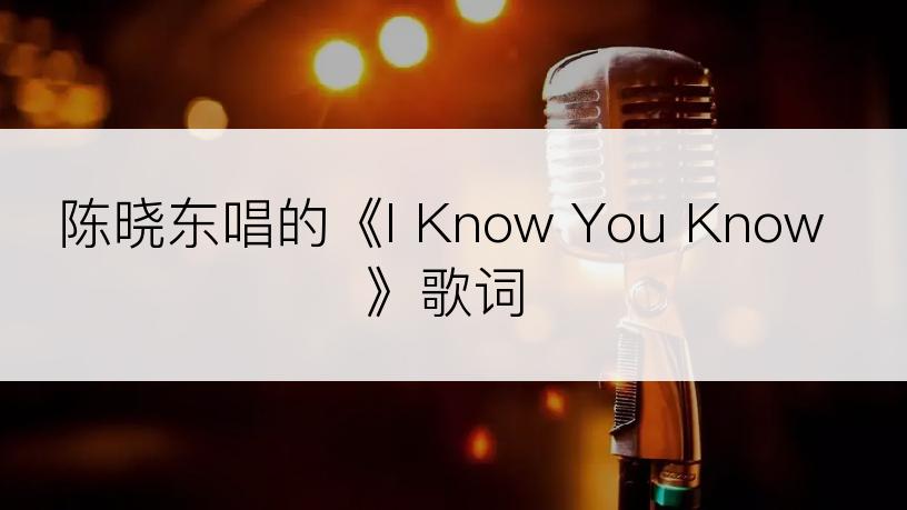 陈晓东唱的《I Know You Know》歌词