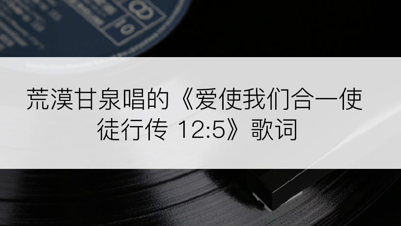 荒漠甘泉唱的《爱使我们合一使徒行传 12:5》歌词