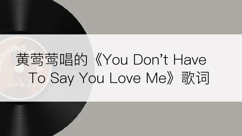 黄莺莺唱的《You Don't Have To Say You Love Me》歌词