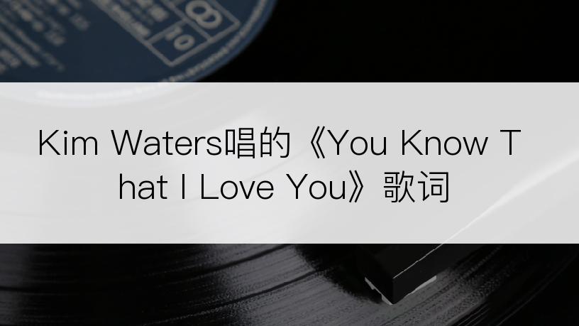 Kim Waters唱的《You Know That I Love You》歌词