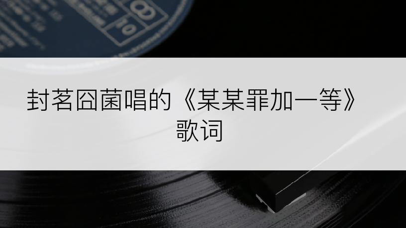 封茗囧菌唱的《某某罪加一等》歌词