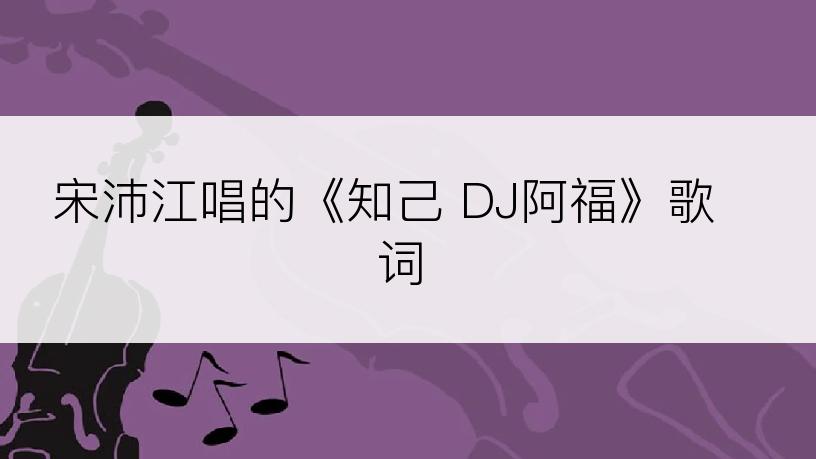 宋沛江唱的《知己 DJ阿福》歌词