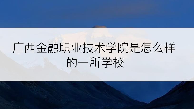 广西金融职业技术学院是怎么样的一所学校