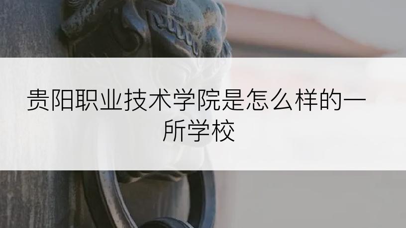 贵阳职业技术学院是怎么样的一所学校