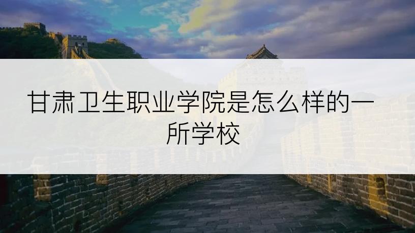 甘肃卫生职业学院是怎么样的一所学校