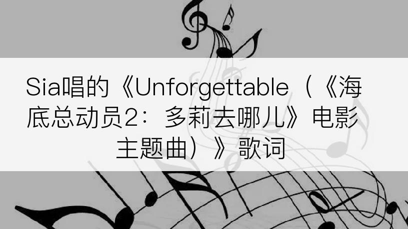 Sia唱的《Unforgettable（《海底总动员2：多莉去哪儿》电影主题曲）》歌词