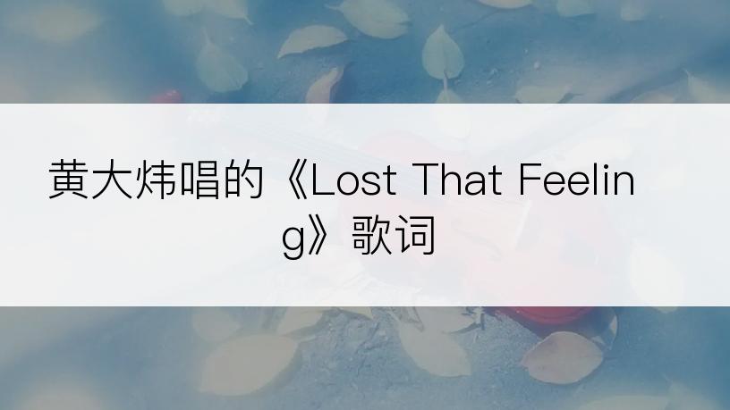 黄大炜唱的《Lost That Feeling》歌词