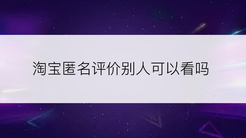 淘宝匿名评价别人可以看吗