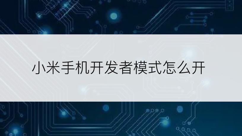 小米手机开发者模式怎么开