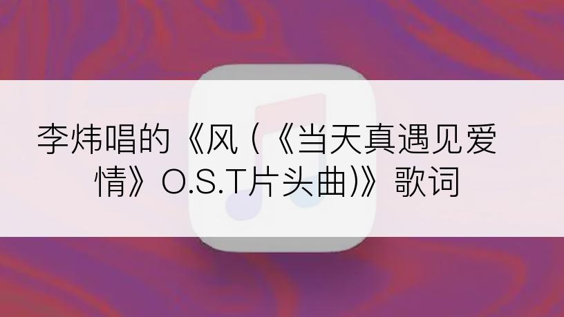 李炜唱的《风 (《当天真遇见爱情》O.S.T片头曲)》歌词