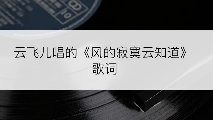 云飞儿唱的《风的寂寞云知道》歌词