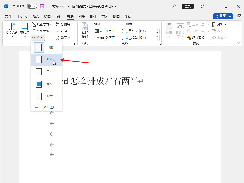 word怎么排成左右两半
